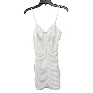 HM Babydoll Ruched Dress Womens Size M White Bodycon Coquette Club Y2K Fairy